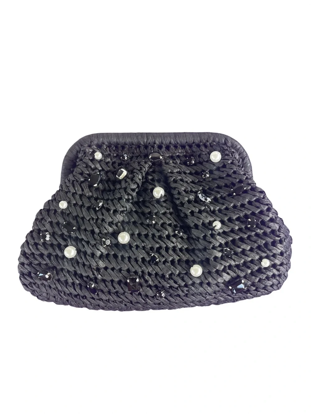 Vineyard Vines Black Sequin Pearl Embellished Frame Clutch Bag BNWT